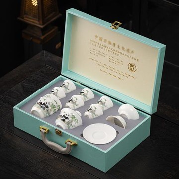 茶具套裝全套禮盒送禮德化白瓷羊脂玉茶具輕奢檔茶具熊貓伴手禮