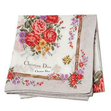 Christian DIOR 法式浪漫紅玫瑰復古畫框印花圖騰字母LOGO帕領巾(53CM)