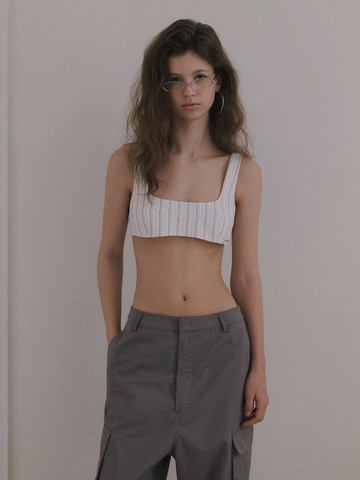 Cotton Curved Minimalist Bustier [Beige Stripe]