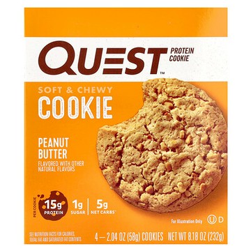 Quest Nutrition, 蛋白質曲奇，花生醬，4 包，每包 2.04 盎司（58 克）
