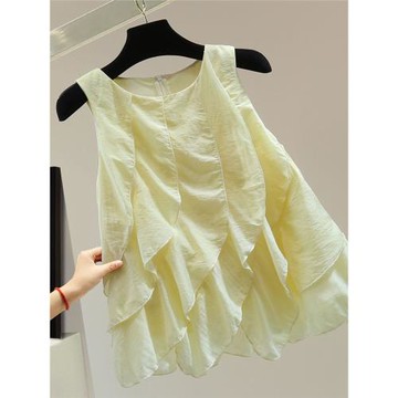 法式氣質荷葉邊雪紡無袖背心女夏季設計感小眾洋氣小衫不規則上衣