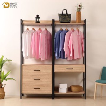 WAKUHOME 瓦酷家具格萊斯原切木工業風5.2尺中抽+三抽多功能衣櫃-寬160*深44*高196
