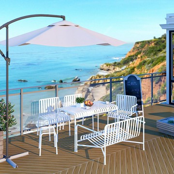 現代戶外休閑桌椅公園庭院陽臺走廊長條凳鐵藝室外露天防水咖啡桌