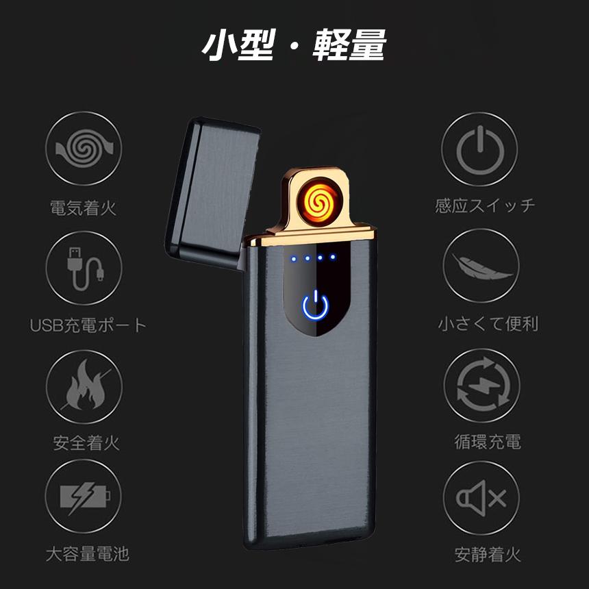 電子ライター usb ライター 電子ターボライター 小型 充電式ガス オイル不要 防風 軽量 薄型  キャンプ バーベキュー 登山 プレゼント たばこ おしゃれ 送料無料