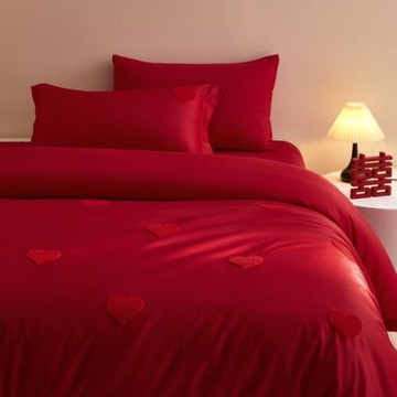 中式婚慶四件套大紅色喜字床單被套結婚床上用品婚房陪嫁