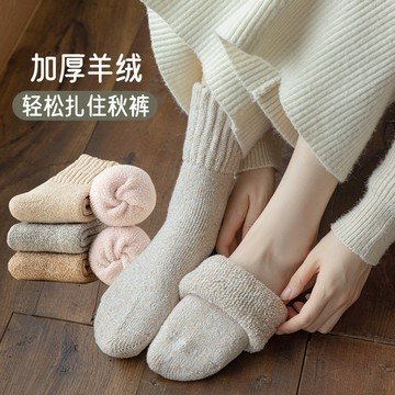 【24小時-臺中出貨】羊毛襪子女中筒襪並綫加絨加厚堆堆襪保暖毛圈襪羊絨女士長筒襪女 D1022 VAAE