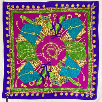 Celine 古董手提包鍊條金幣流蘇方巾絲巾