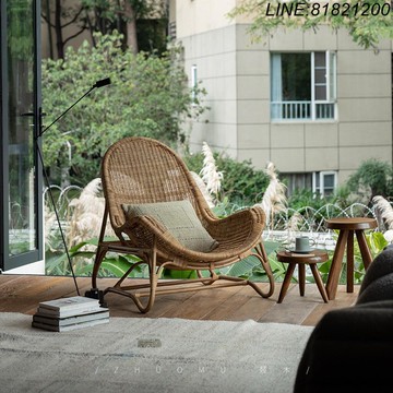 免運/速發 開立發票 支持訂製 日式家具 藤編家具 精藤居東南亞藤藝\天然藤編復古侘寂風設計師陽臺休閑椅沙發躺椅 自有 支持訂製