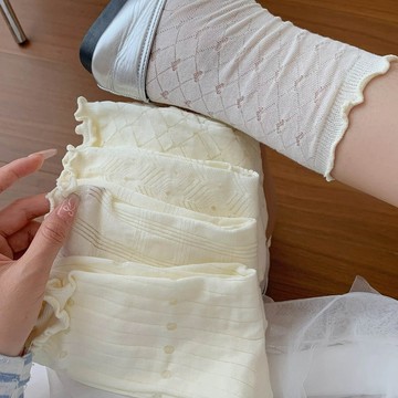 簡約風 純色 鏤空 透氣 蕾絲襪子女 中筒襪 夏季 薄款 純棉 日系 少女 jk 花邊 奶白色 堆堆襪 中筒襪