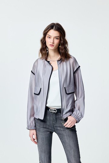 丁香灰絲棉跑邊外套