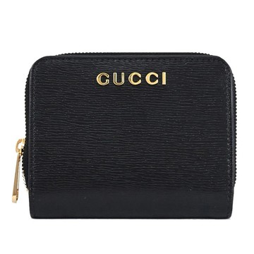 GUCCI 772639 Mini Script 浮雕LOGO波紋皮革扣式零錢短夾.黑