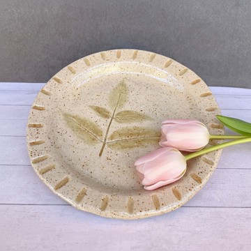 壓印葉子陶盤/禮物/擺飾 進口美國陶土 原創手作手繪 僅此一件