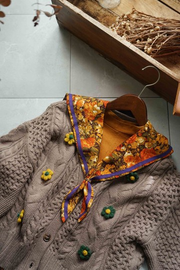 手作-莫內印象-橘紅花卉水手領巾