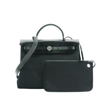 二手品 Hermes Herbag 31 銀釦帆布手提/肩背兩用包(U刻/黑)