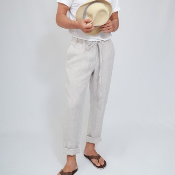男款亞麻褲，夏季褲，休閒，原色