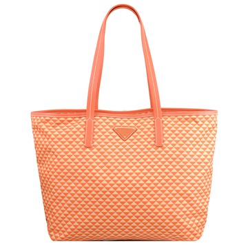 PRADA 1BG552 三角LOGO幾何印花尼龍肩背托特包.橘