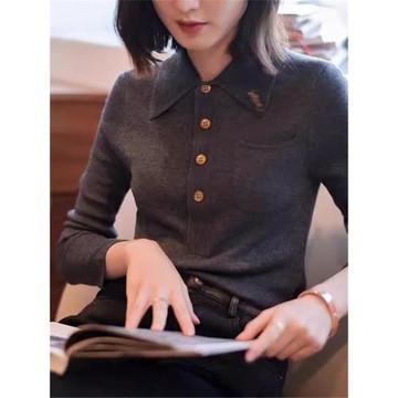 阿瑪施哥弟正2025春季新款修身POLO領翻領打底衫長袖針織羊毛衫女
