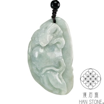 【漢石齋】天然翡翠A貨 蝠獸靈參玉珮吊墜 飄花種(29*51*13mm)