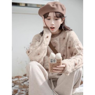 紅色新年圣誕甜美減齡毛衣女秋冬款2025新款小個子針織上衣羊毛衫
