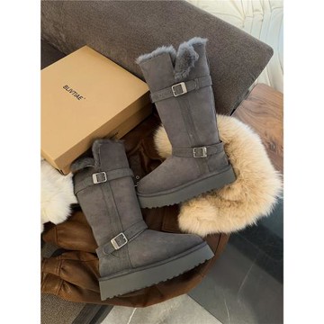 東北中高筒騎士靴厚底雪地靴女款2025新款冬季羊皮毛一體灰色長靴