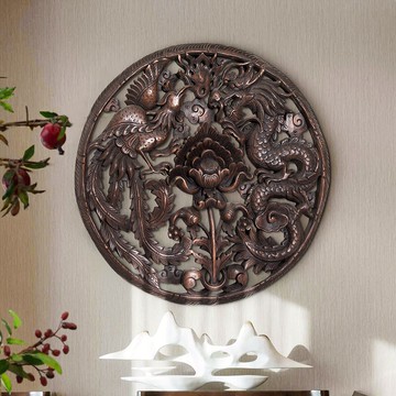 異麗泰國進口柚木雕花板龍鳳呈祥雕花板電視背景墻飾木雕裝飾隔斷