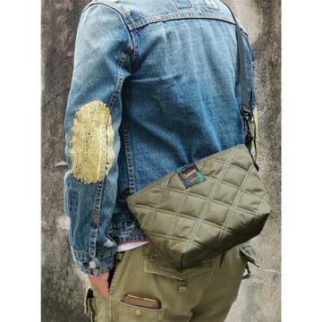 日款風小眾r時尚簡約青年男女尼龍單肩包菱格隔棉托特郵差斜挎包