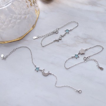 s925純銀月亮手鏈女韓國定制簡約個性學生森系閨蜜禮物星星姐妹鏈1入