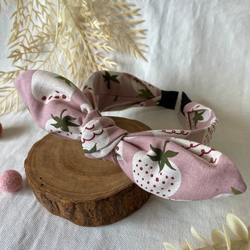 髮箍/兔耳髮箍/粉紅草莓園