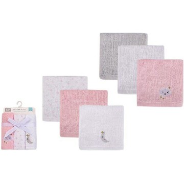 美國 Luvable Friends - 甜蜜寶貝多功能嬰幼兒100%純棉小方巾/洗澡巾/擦嘴巾6入組(25*25cm)-粉色星夢