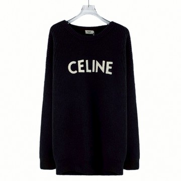 (2XL) celine質感羊毛針織黑色毛衣