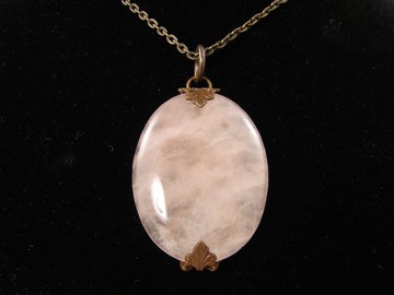 薔薇石英項鍊 橢圓粉色寶石 古董墜飾項鍊 珠寶