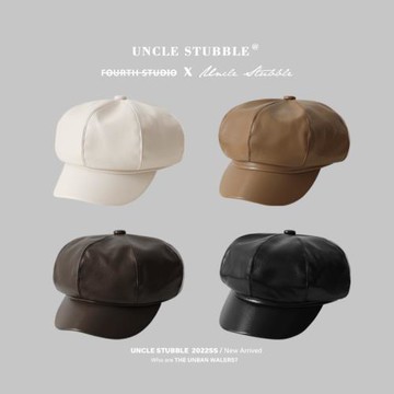 秋季純色復古風報童男女八角帽