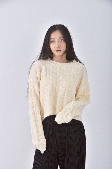 (XL) 質感針織圓領杏色長袖上衣