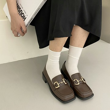 ocean one 方頭馬銜扣軟底粗跟英倫風日系學院樂福鞋小皮鞋女