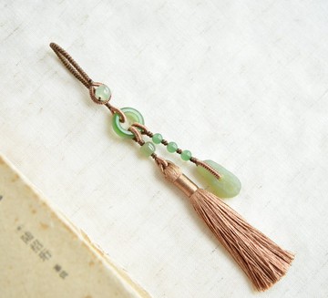 【璞】天然和田玉仿古錘紋鈕子手工流蘇吊飾