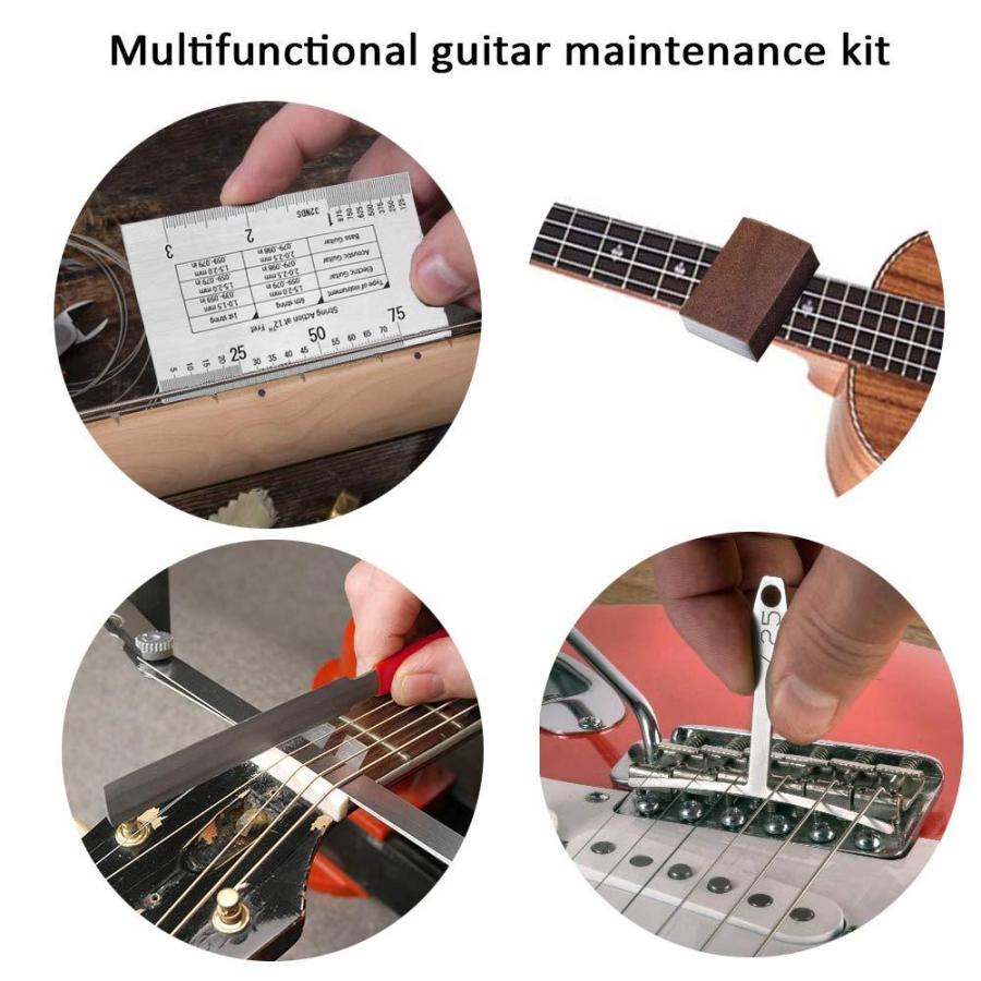 Guitar Tool Kit,Professional Repairing Maintenance Kit with Strings Picks Bridge Pins Gauge Accessories Gift for Acou 72PCS