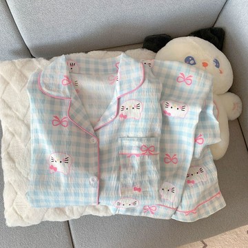 【店鋪熱銷】開衫長袖長褲中大童寶寶家居服春秋季云朵棉兒童睡衣休閑兩件套裝 女童居家服 女童睡衣