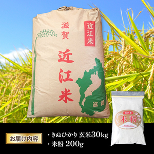 令和5年産 きぬひかり 玄米 30kg 近江米 新米 米粉 200g付