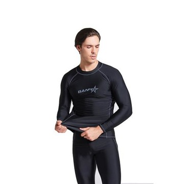 單泳衣速干仿鯊魚皮長袖防曬服冬泳游泳衣浮潛沖浪服（單上衣