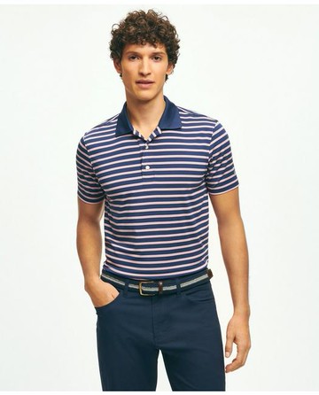 Brooks Brothers Men's Performance Series Stripe Jersey Polo Shirt | Navy | Size Large