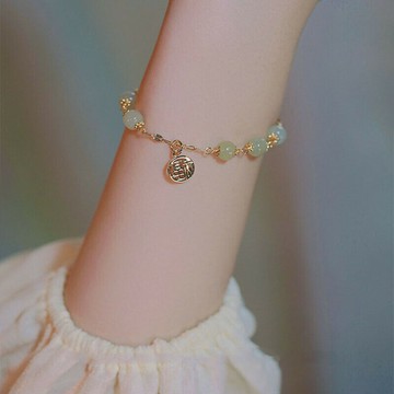 『百貨屋二號』知意*天然和田玉手鏈女ins風小眾設計復古感福牌腳鏈女可調節