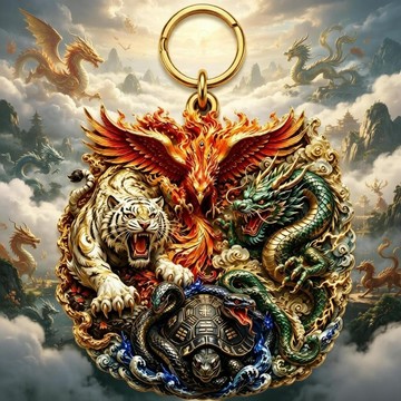 臺灣出貨⚡【可開發票】【四象神獸】鑰匙扣青龍白虎朱雀玄武國潮浮雕掛件男女款祥瑞轉運