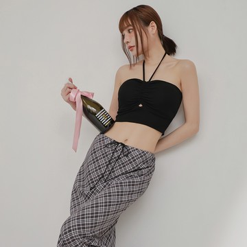 辣妹抓皺平口Bra背心-黑【KT224556】