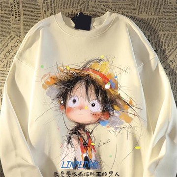 日系復古動漫海賊王衛衣男女春秋美式街頭情侶潮牌oversize外套薄