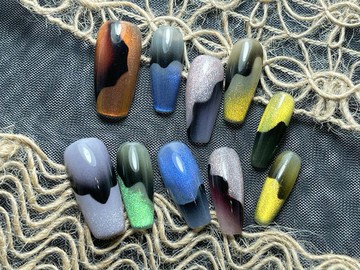 穿戴甲/穿衫甲/手工繪製/貓眼波浪