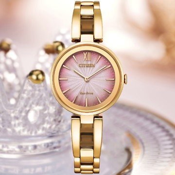 CITIZEN星辰 LADYS系列 光動能時尚玫瑰金腕錶 28mm / EM0809-83Z