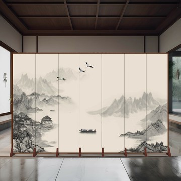 屏風隔斷客廳2024新款山水家用可移動折疊會所茶室玄關辦公室飯店