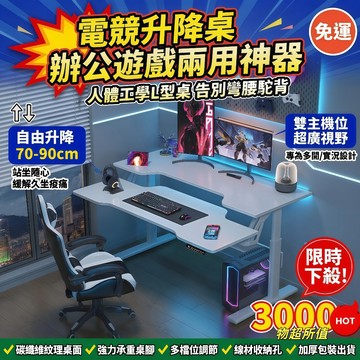 ⚡免運⚡電動升降桌 電競桌 升降桌 電腦桌 電競升降桌 碳纖維色工作桌 書桌 辦公桌 100/120/140/160公分