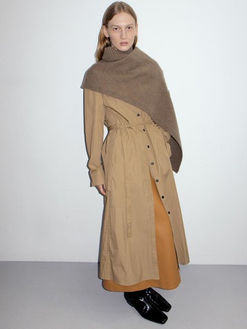Cotton Midi Elegant Dress [Beige/Brown]