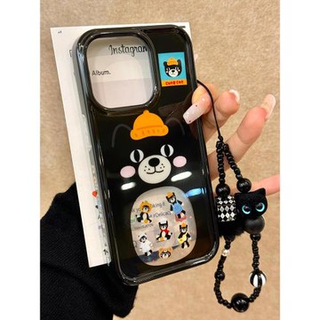 趣味可愛黑貓咪帶鏈條適用iphone16pro手機殼蘋果15保護套14女款13新款16promax小眾高級感max超好看外殼超火